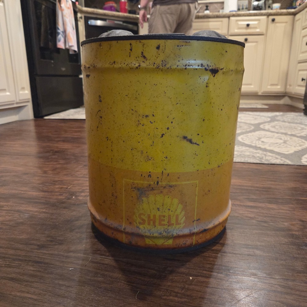 Vintage 1960s Shell Oil Drum Metal Gas Can Petroliana Garage Decor 5 Gallon